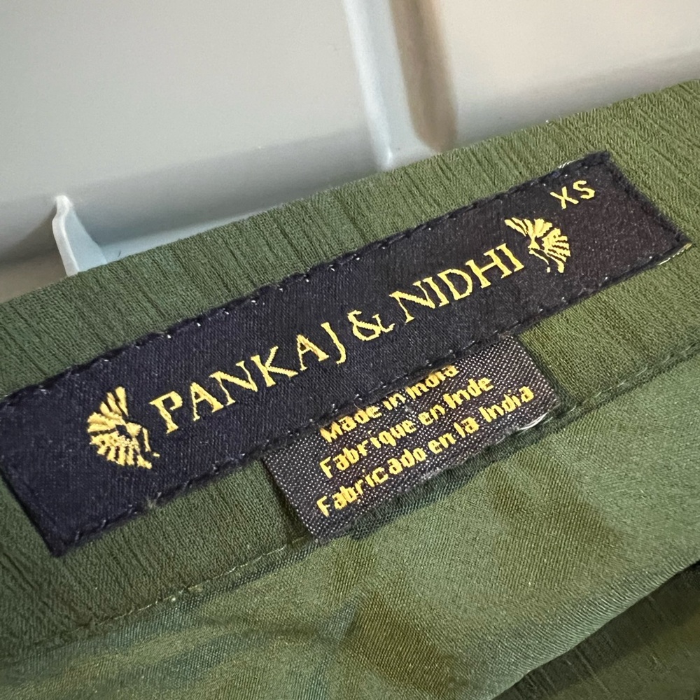 Anthropologie Pleated Green Skirt by Pankaj & Nidhi, XS - Picture 3 of 5